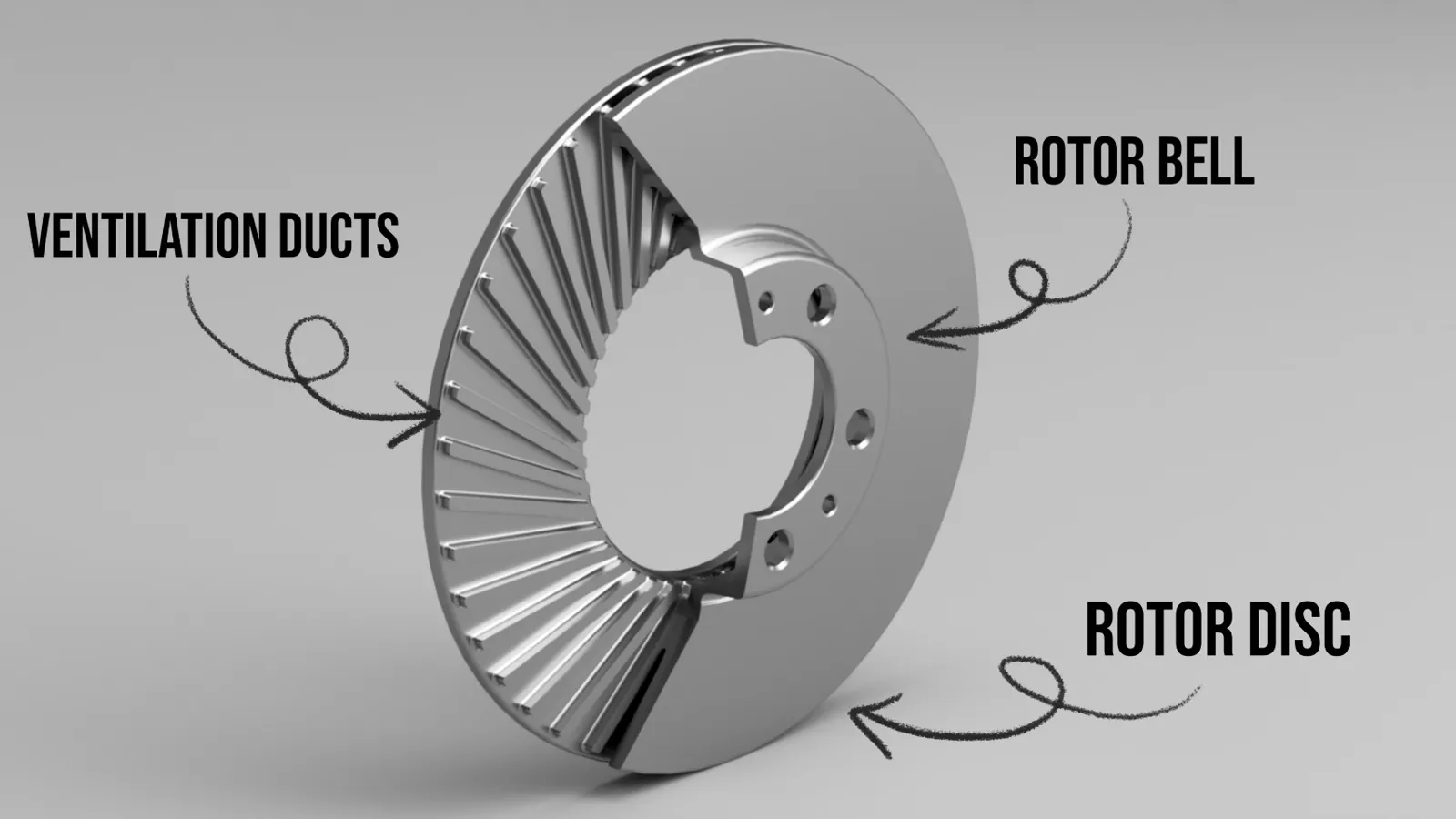 Cutaway CAD drawing of a smooth ventilated brake rotor, showing the hat and internal vanes