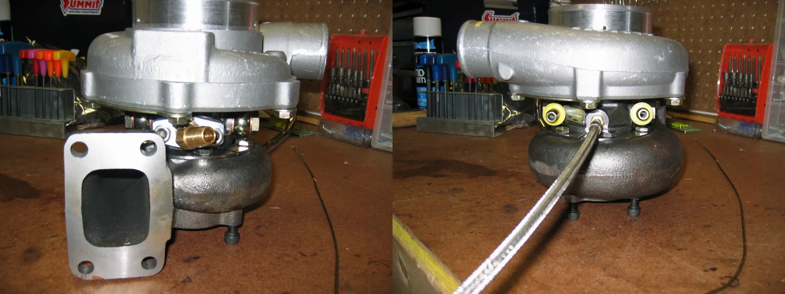 Garrett GT30 turbocharger showing the connection lines on the center housing