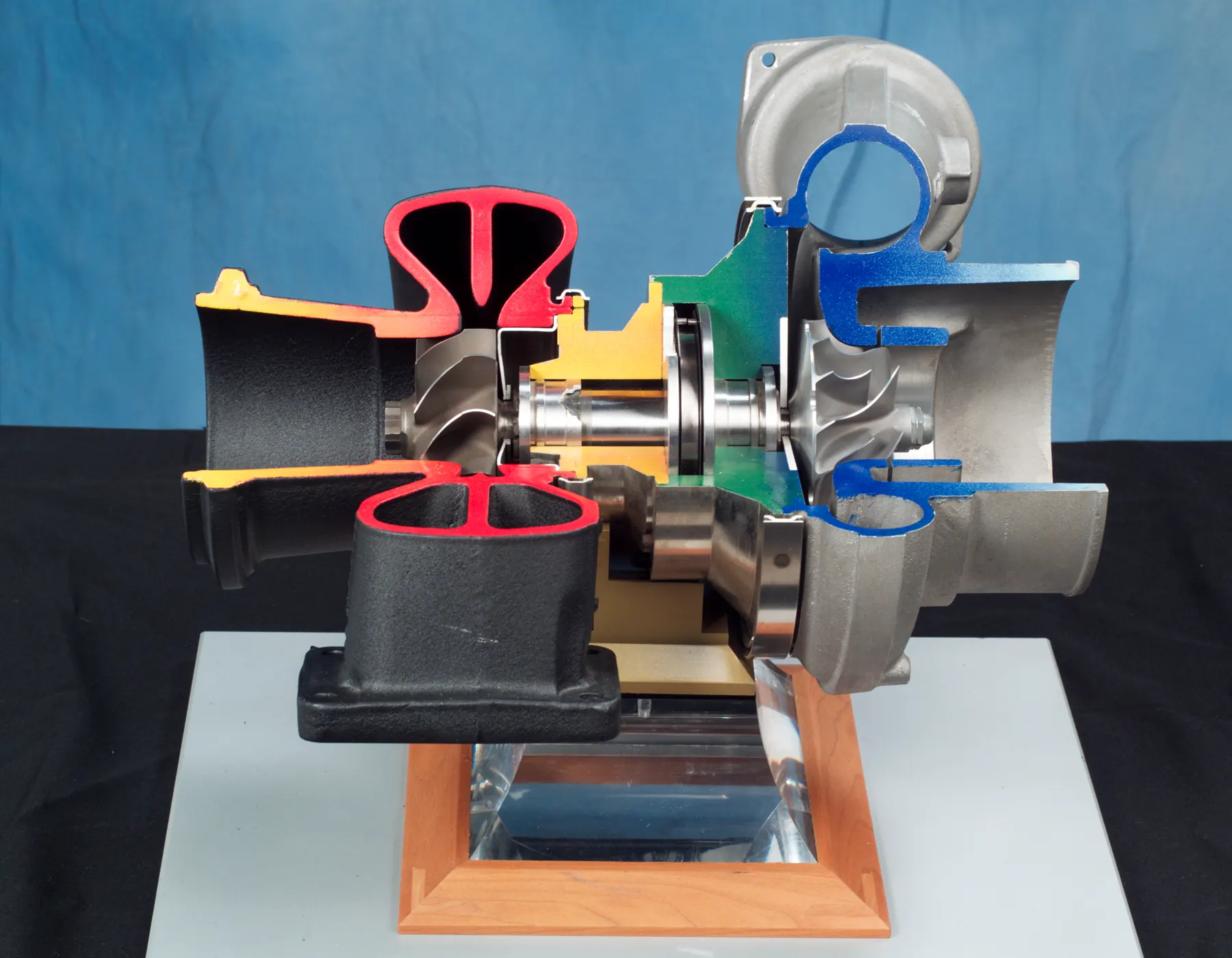 NASA turbocharger cutaway showing the turbine and compressor connected by a shaft